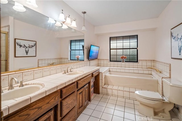 5908 Alleppo Ln, Palmdale, CA 93551 - full bath with tile patterned floors, a bath, and double vanity