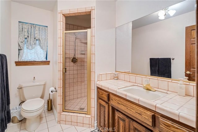 5908 Alleppo Ln, Palmdale, CA 93551 - bathroom with vanity, tile patterned floors, and a shower stall