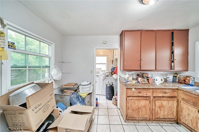 3744 Myrtle Ave, Long Beach, CA 90807 - kitchen featuring independent washer and dryer, light tile patterned floors, and light countertops