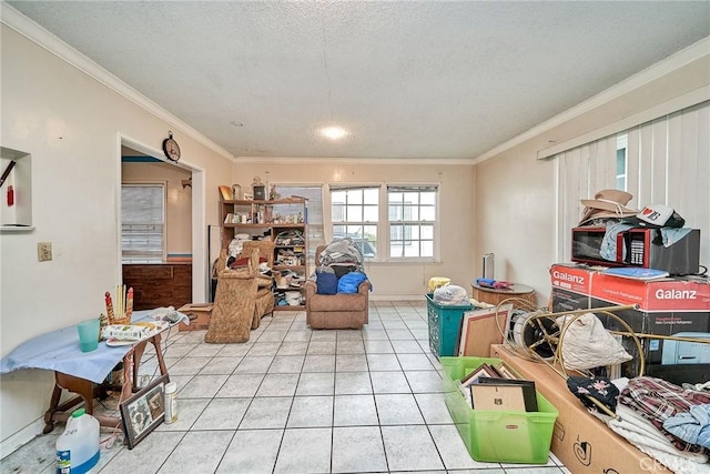 3744 Myrtle Ave, Long Beach, CA 90807 - sitting room featuring crown molding, light tile patterned floors, and a textured ceiling