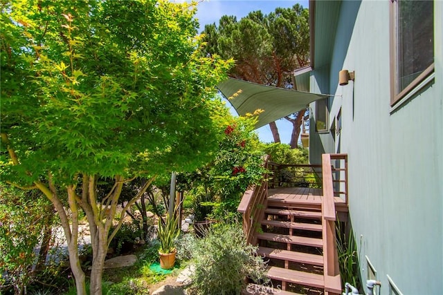 828 Wonder View Dr, Calabasas, CA 91302 - view of yard with stairs and a wooden deck