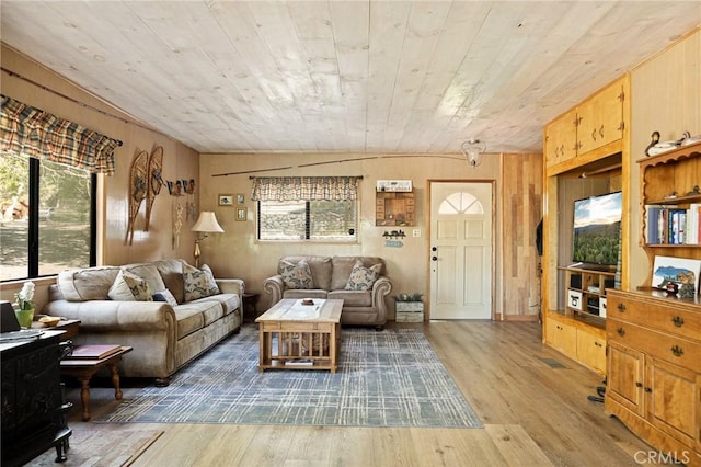 32953 Juniper Ln, Green Valley Lake, CA 92341 - living area with wood finished floors, wooden walls, and wood ceiling