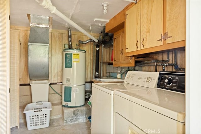 32953 Juniper Ln, Green Valley Lake, CA 92341 - laundry area with washer and clothes dryer, water heater, and cabinet space