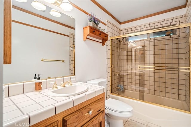 24050 Basin Harbor Ct, Tehachapi, CA 93561 - full bath featuring vanity, shower / bath combination with glass door, and ornamental molding