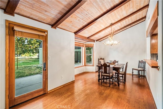 24050 Basin Harbor Ct, Tehachapi, CA 93561 - dining space with wooden ceiling, wood finished floors, and a chandelier