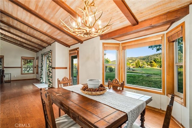 24050 Basin Harbor Ct, Tehachapi, CA 93561 - dining area featuring wooden ceiling, a chandelier, and wood finished floors