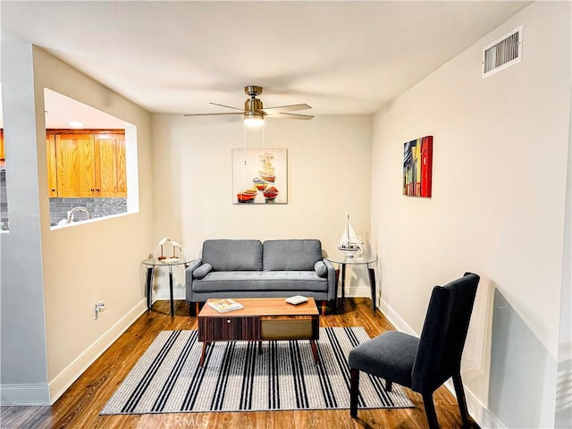 18602 Creek Ln, Huntington Beach, CA 92648 - living room with ceiling fan and wood finished floors