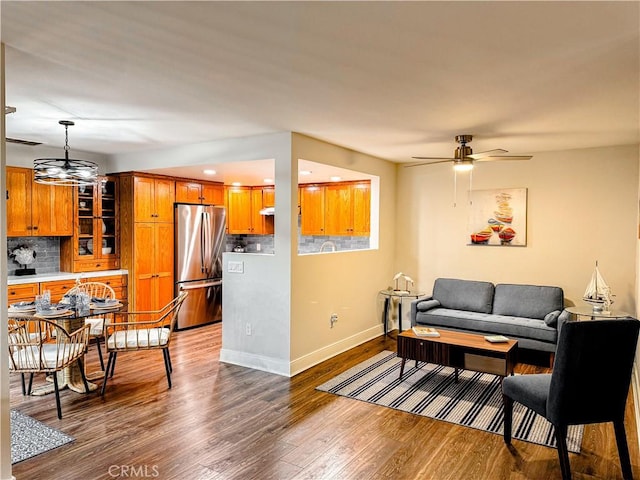 18602 Creek Ln, Huntington Beach, CA 92648 - living area featuring ceiling fan, wood finished floors, and recessed lighting