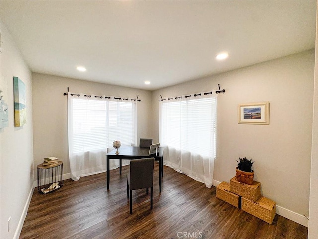 18602 Creek Ln, Huntington Beach, CA 92648 - office area featuring dark wood finished floors and recessed lighting