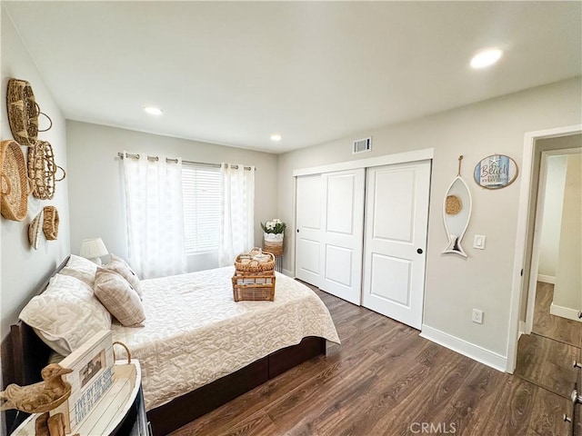 18602 Creek Ln, Huntington Beach, CA 92648 - bedroom with a closet, dark wood-style flooring, and recessed lighting