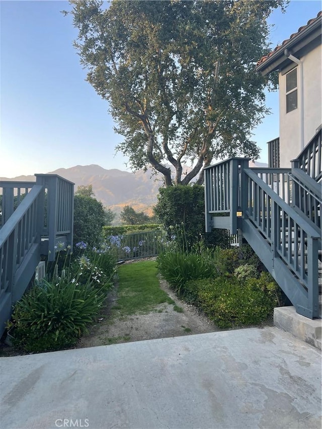 21 Lobelia, Rancho Santa Margarita, CA 92688 - view of yard featuring stairs, a patio, and a mountain view