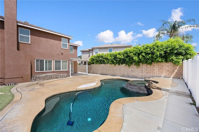 12975 Cambridge Ct, Chino, CA 91710 - view of pool featuring a fenced backyard, a patio area, and a pool with connected hot tub