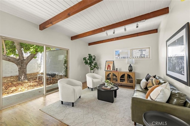 4131 Edgehill Dr, Los Angeles, CA 90008 - living room featuring light wood-style flooring, plenty of natural light, and a wooden ceiling with exposed beams