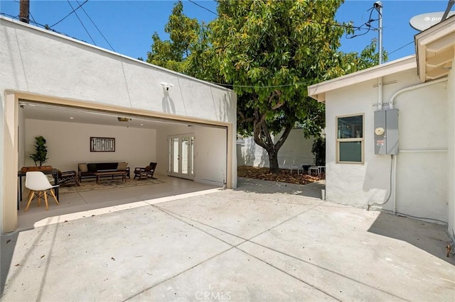 4131 Edgehill Dr, Los Angeles, CA 90008 - view of patio with french doors and an outdoor hangout area