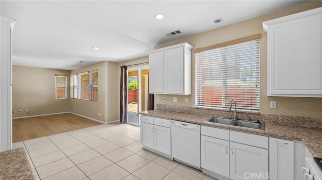 3360 Hammock St, Perris, CA 92571 - kitchen with dishwasher, white cabinets, recessed lighting, and light tile patterned flooring