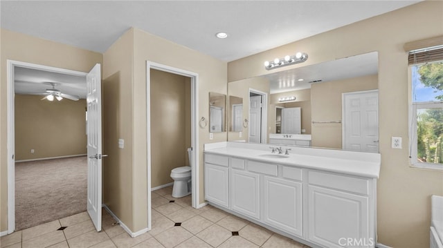 3360 Hammock St, Perris, CA 92571 - bathroom featuring vanity, tile patterned floors, ceiling fan, and recessed lighting