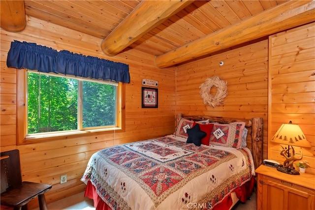 29729 Katherine Way, Cedar Glen, CA 92321 - bedroom with a wooden ceiling with exposed beams and wooden walls