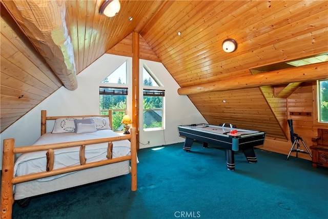 29729 Katherine Way, Cedar Glen, CA 92321 - playroom featuring wooden ceiling, lofted ceiling, and carpet floors