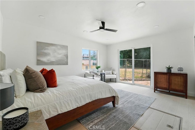 236 N Michigan Ave, Pasadena, CA 91106 - bedroom featuring access to outside, ceiling fan, recessed lighting, and wood finished floors