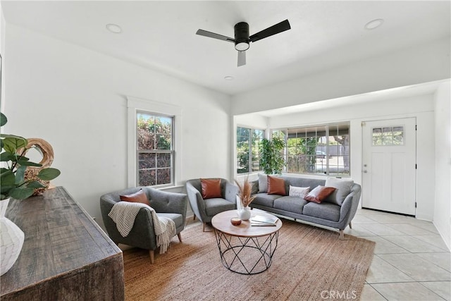 236 N Michigan Ave, Pasadena, CA 91106 - living room with light tile patterned floors and a ceiling fan