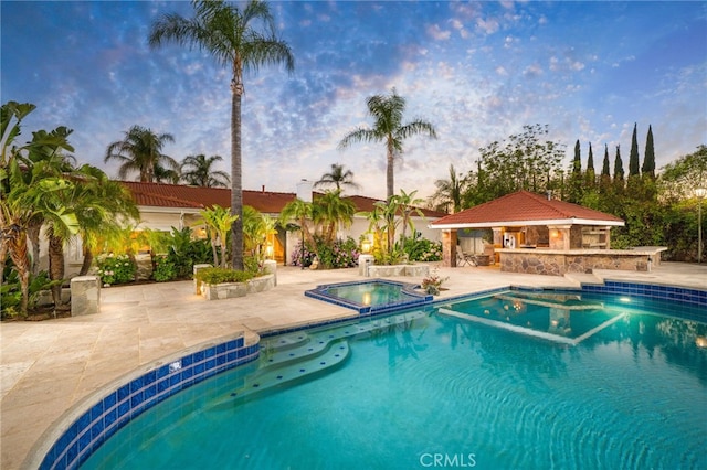 275 E 24th St, Upland, CA 91784 - view of pool with a patio, exterior bar, a pool with connected hot tub, and a gazebo