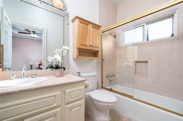 275 E 24th St, Upland, CA 91784 - full bathroom featuring vanity, enclosed tub / shower combo, and a ceiling fan