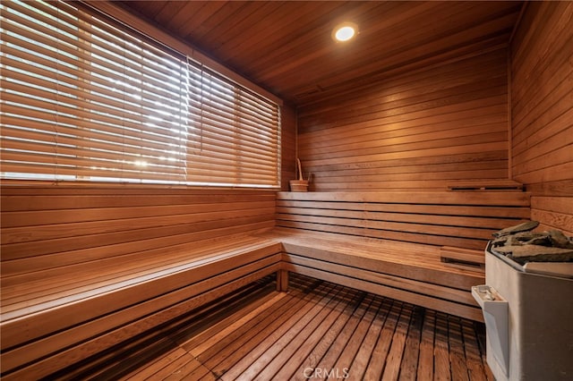 275 E 24th St, Upland, CA 91784 - relaxing sauna featuring wooden walls, wooden ceiling, hardwood / wood-style flooring, and recessed lighting