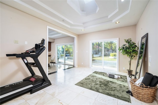 275 E 24th St, Upland, CA 91784 - workout area featuring a tray ceiling and recessed lighting