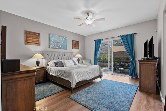 28518 High Ridge Dr, Saugus, CA 91390 - bedroom with access to outside, light wood-style flooring, and a ceiling fan