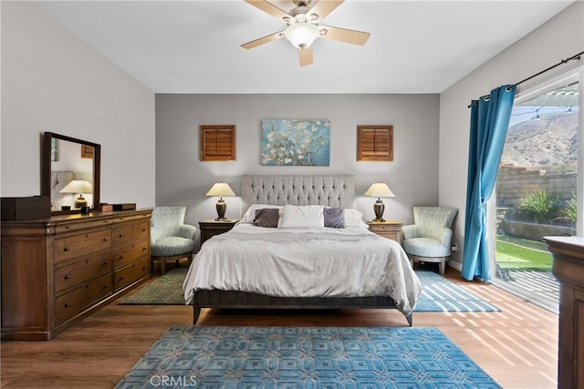 28518 High Ridge Dr, Saugus, CA 91390 - bedroom featuring access to outside, wood finished floors, and ceiling fan