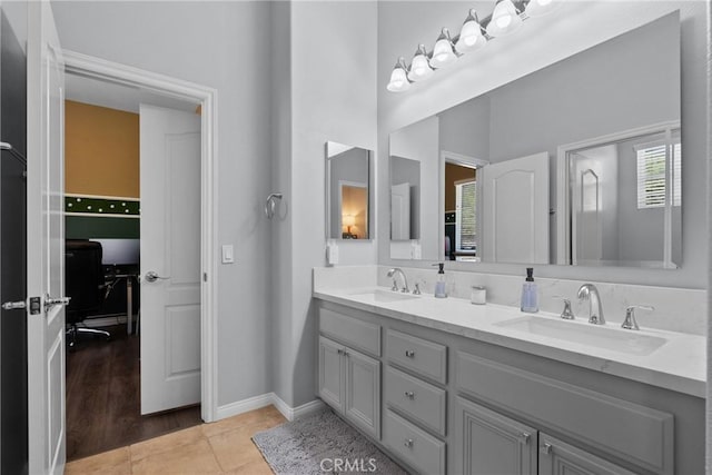 28518 High Ridge Dr, Saugus, CA 91390 - bathroom featuring double vanity and tile patterned floors