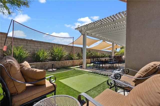 28518 High Ridge Dr, Saugus, CA 91390 - fenced backyard with a pergola, a putting area, and a patio area