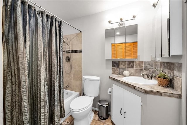 1638 Hales Dr Unit 29, Palms, CA 92277 - full bathroom featuring vanity, tasteful backsplash, shower / tub combo with curtain, and tile patterned flooring