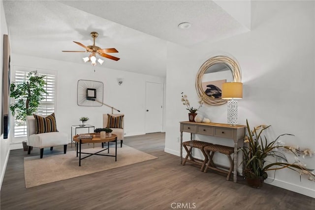 9545 Rubio Ave, Northridge, CA 91343 - living area featuring wood finished floors, ceiling fan, and a textured ceiling