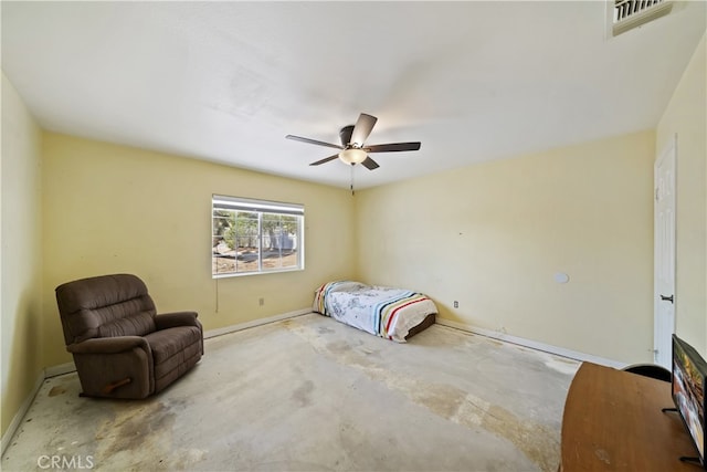 58706 Buena Vista Dr, Yucca Valley, CA 92284 - bedroom with unfinished concrete flooring and ceiling fan