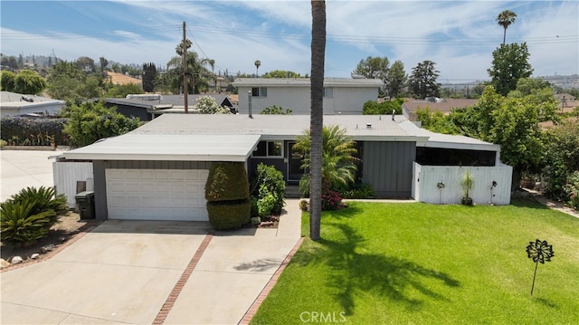 16140 Bycroft St, Hacienda Heights, CA 91745 - mid-century home with an attached garage, a front yard, and concrete driveway