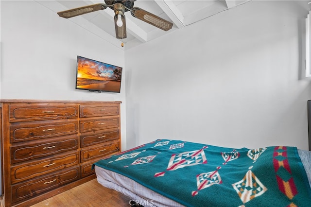 16140 Bycroft St, Hacienda Heights, CA 91745 - bedroom featuring beam ceiling, wood finished floors, and a ceiling fan