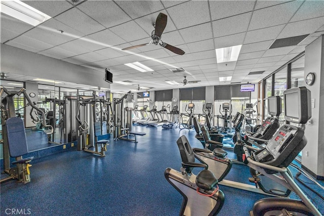 9116 Pinyon Point Ct, Corona, CA 92883 - workout area featuring a ceiling fan and a paneled ceiling