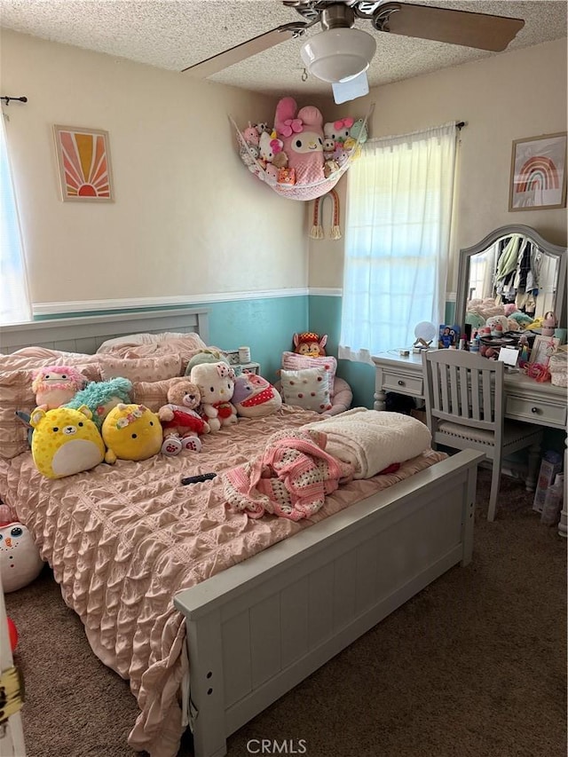 6045 Lincoln Ave, South Gate, CA 90280 - carpeted bedroom featuring a textured ceiling and ceiling fan