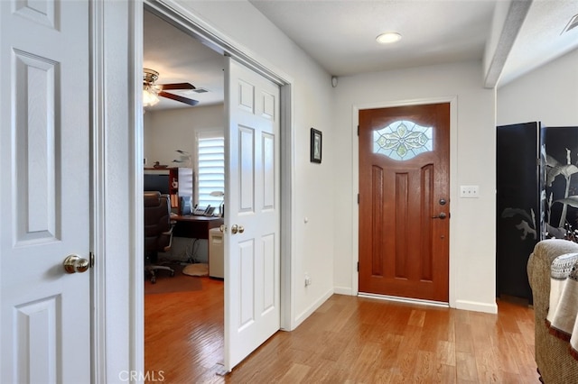 47003 Lookout Mountain Dr, Coarsegold, CA 93614 - entrance foyer featuring light wood-type flooring and ceiling fan