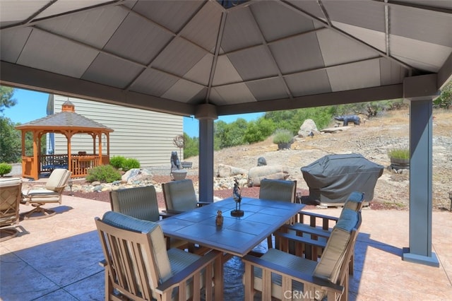 47003 Lookout Mountain Dr, Coarsegold, CA 93614 - view of patio with a gazebo, outdoor dining area, and grilling area