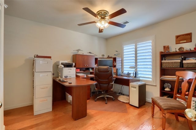 47003 Lookout Mountain Dr, Coarsegold, CA 93614 - home office featuring ceiling fan and light wood-type flooring
