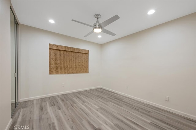 27403 Garza Dr, Saugus, CA 91350 - empty room featuring light wood-style floors, a ceiling fan, and recessed lighting