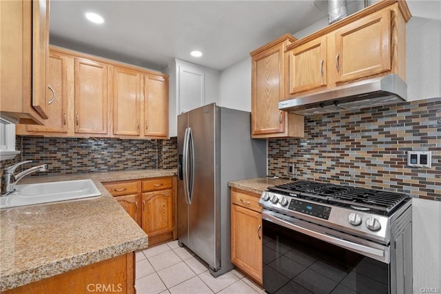 15702 Halldale Ave, Gardena, CA 90247 - kitchen with appliances with stainless steel finishes, ventilation hood, tasteful backsplash, light countertops, and recessed lighting
