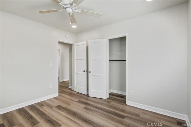 15702 Halldale Ave, Gardena, CA 90247 - unfurnished bedroom featuring wood finished floors, a closet, recessed lighting, and ceiling fan