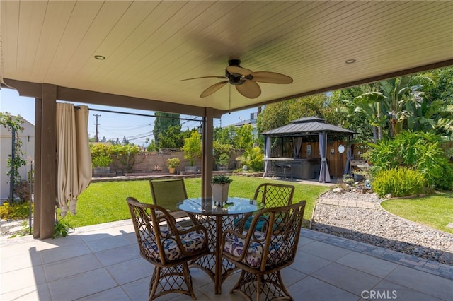 2247 Stratford Way, La Verne, CA 91750 - fenced backyard with a patio area, a gazebo, ceiling fan, and outdoor dining area