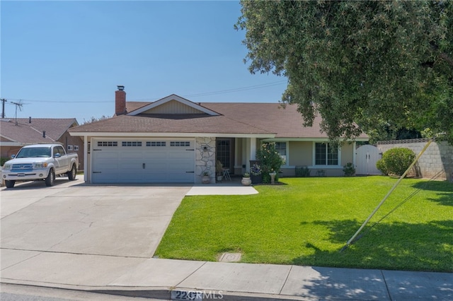 2247 Stratford Way, La Verne, CA 91750 - ranch-style house with a garage, driveway, stone siding, and a chimney