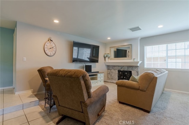 2247 Stratford Way, La Verne, CA 91750 - living area with a fireplace, recessed lighting, and tile patterned floors