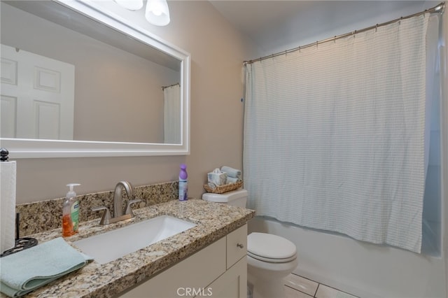 2247 Stratford Way, La Verne, CA 91750 - bathroom featuring vanity, shower / tub combo, and tile patterned flooring