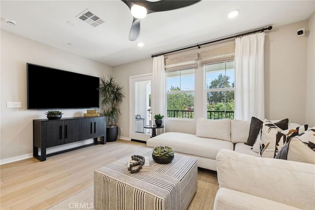 15218 Janine Dr Unit 2, Whittier, CA 90605 - living room with light wood-style flooring, ceiling fan, and recessed lighting